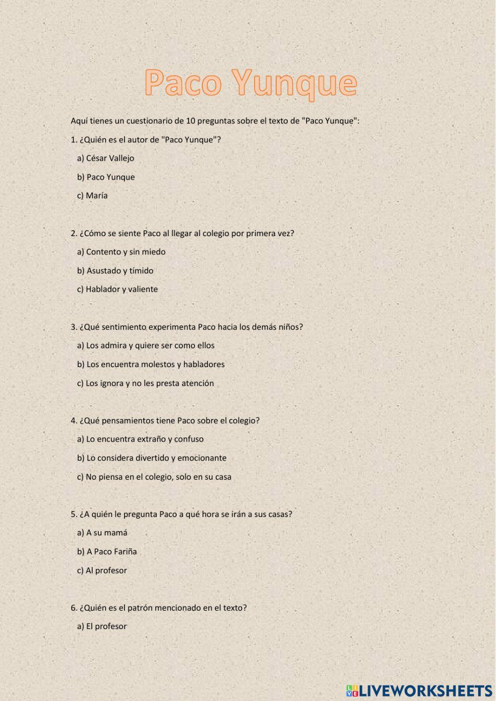 Plan lector: Paco Yunque