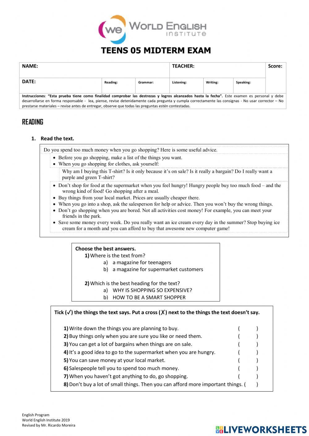 Mid term exam teens 5