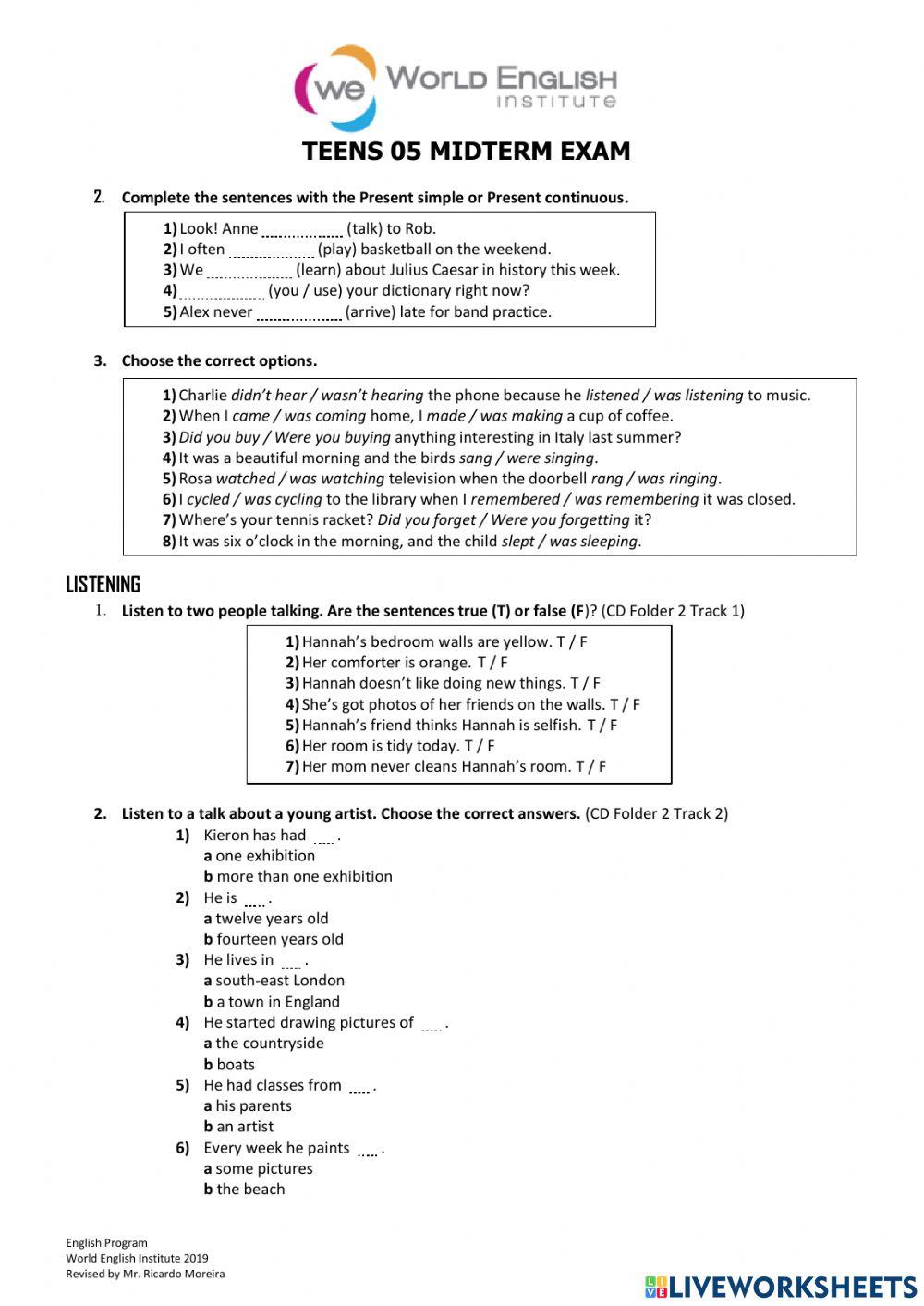 Mid term exam teens 5