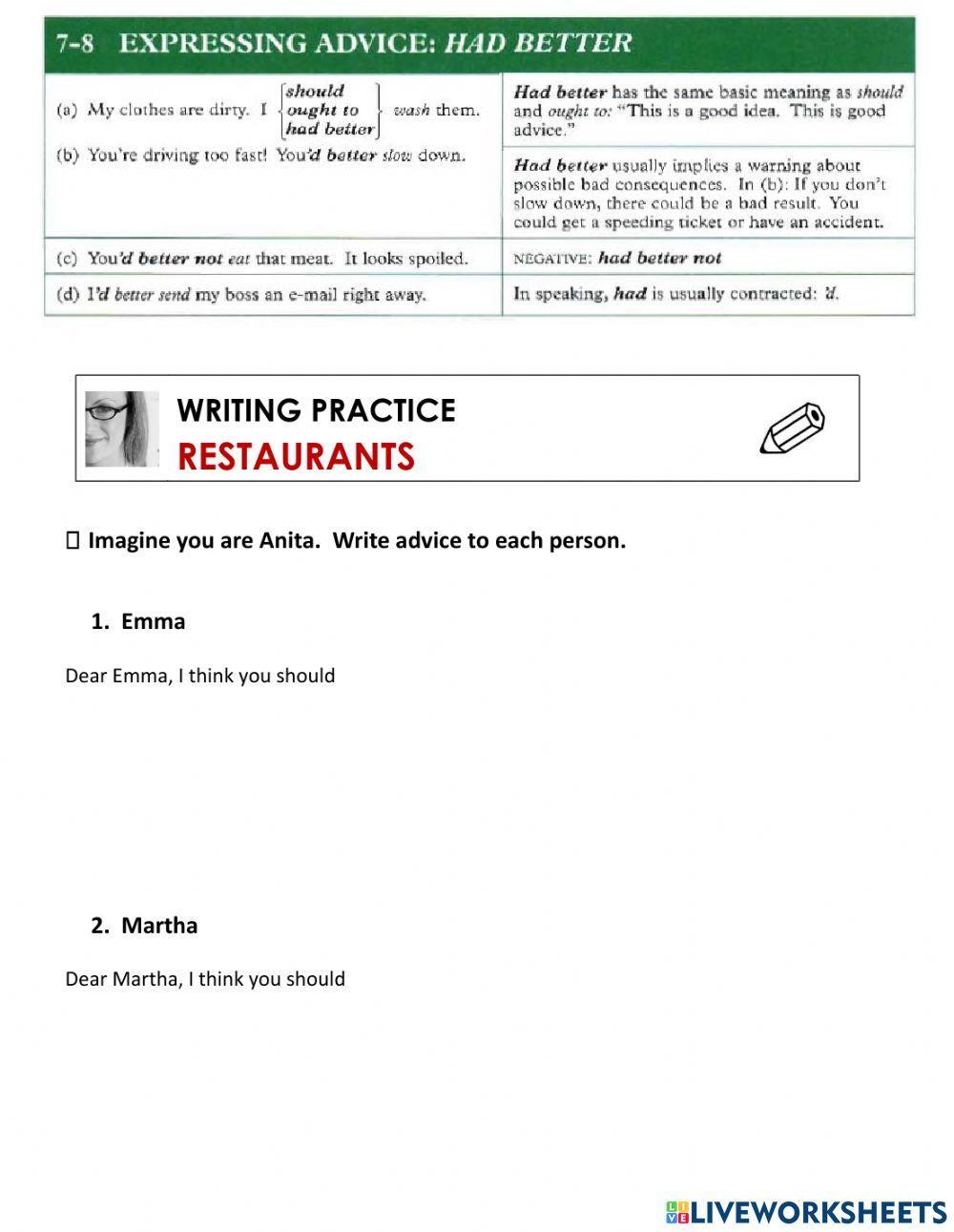 Advice at a restaurant