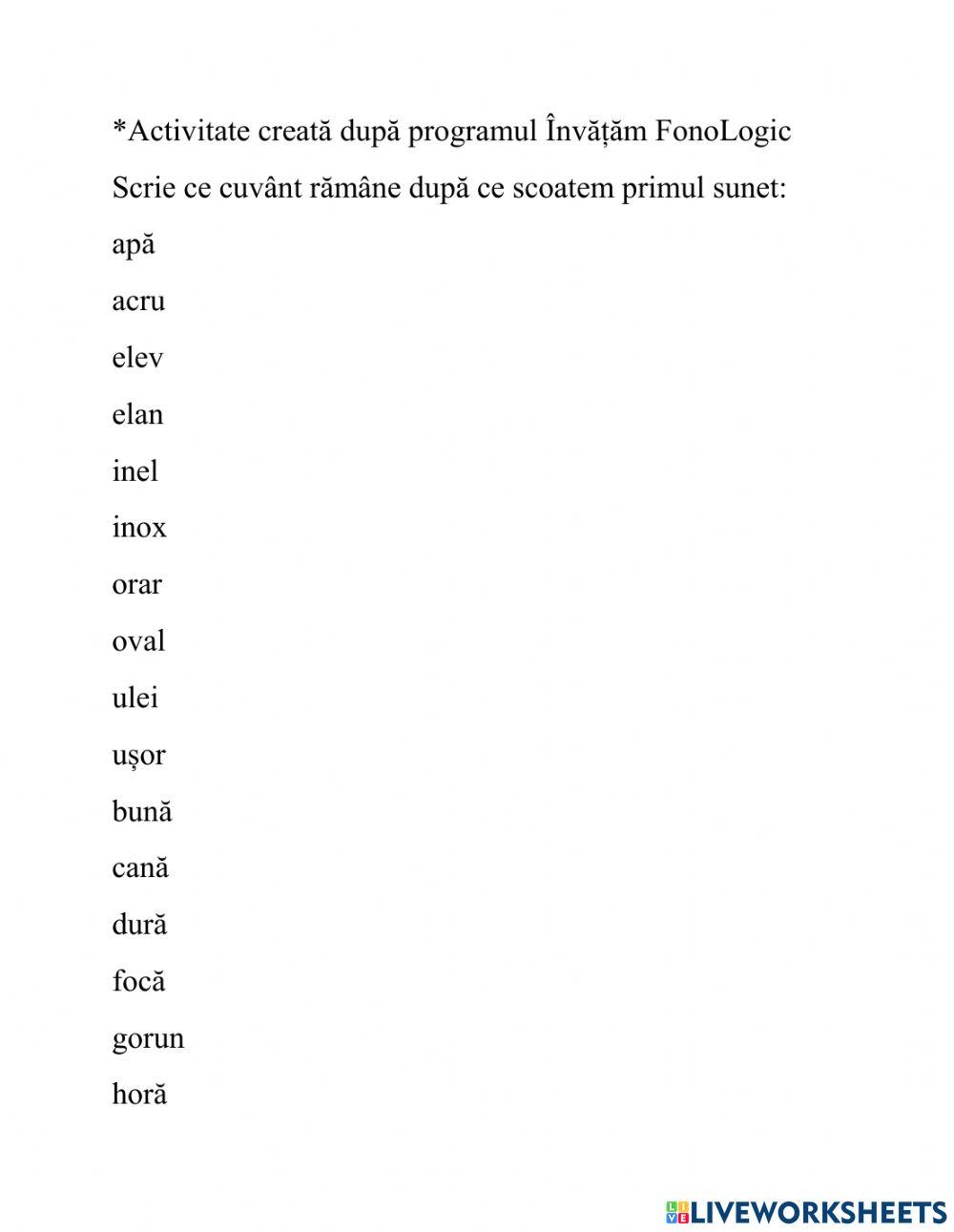 Eliminare fonem din pozitie initiala