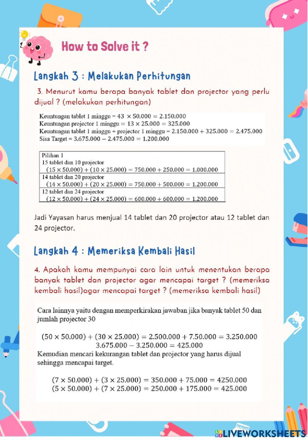 Contoh soal pemecahan masalah berorientasi soal akm Materi : Aljabar