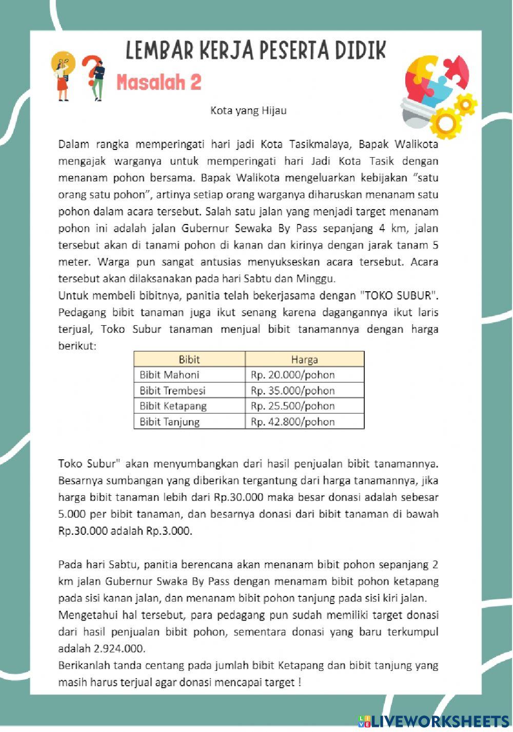 Lkpd pertemuan ke-2. soal pemecahan masalah berorientasi akm