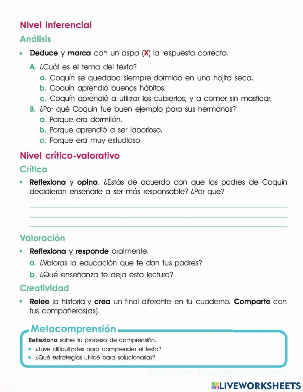 Comprensión de lectura 2°