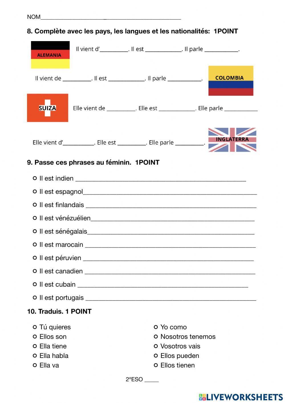 Autoévaluation … | Free Interactive Worksheets | 7072835