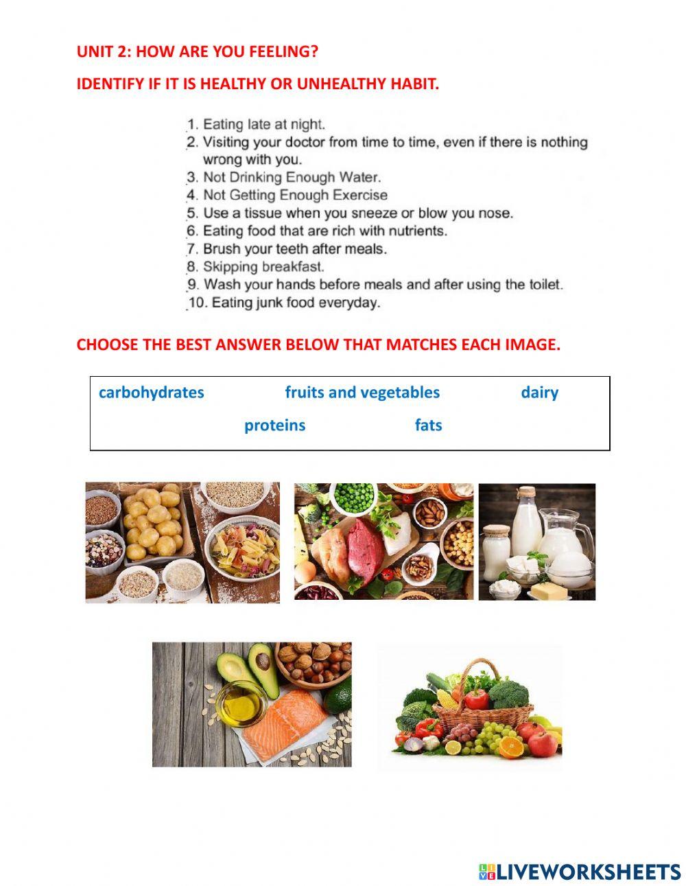 Healthy and unhealthy habits