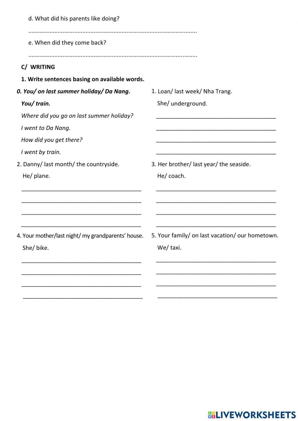 English 5 - Unit 3: Where did you go on holiday?