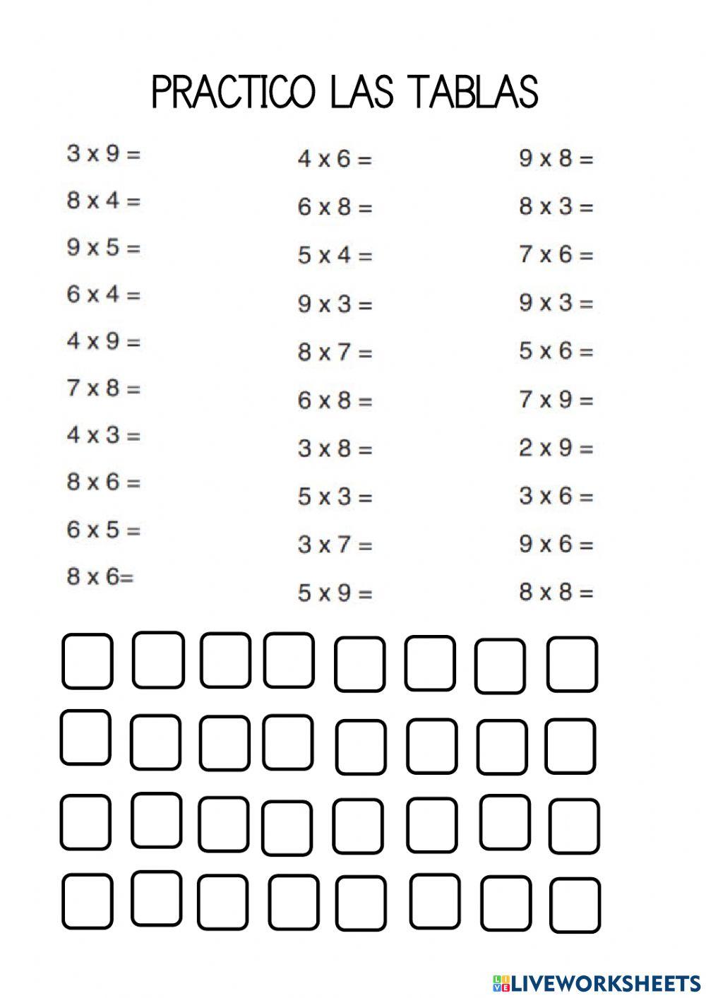 Tablas de multiplicar online exercise for 6º | Live Worksheets