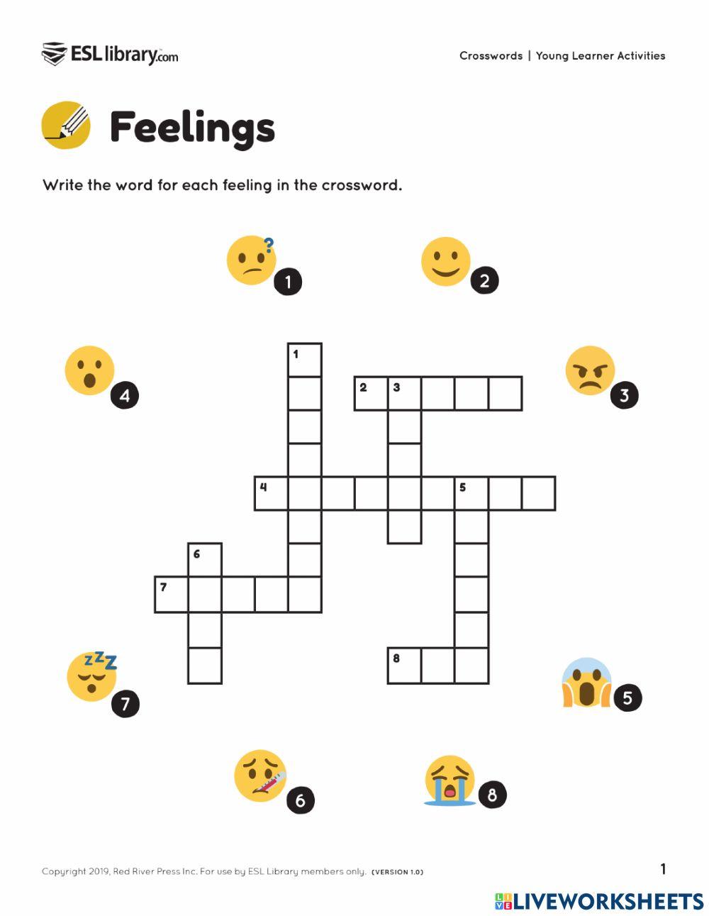 Feelings Crossword online exercise for Live Worksheets