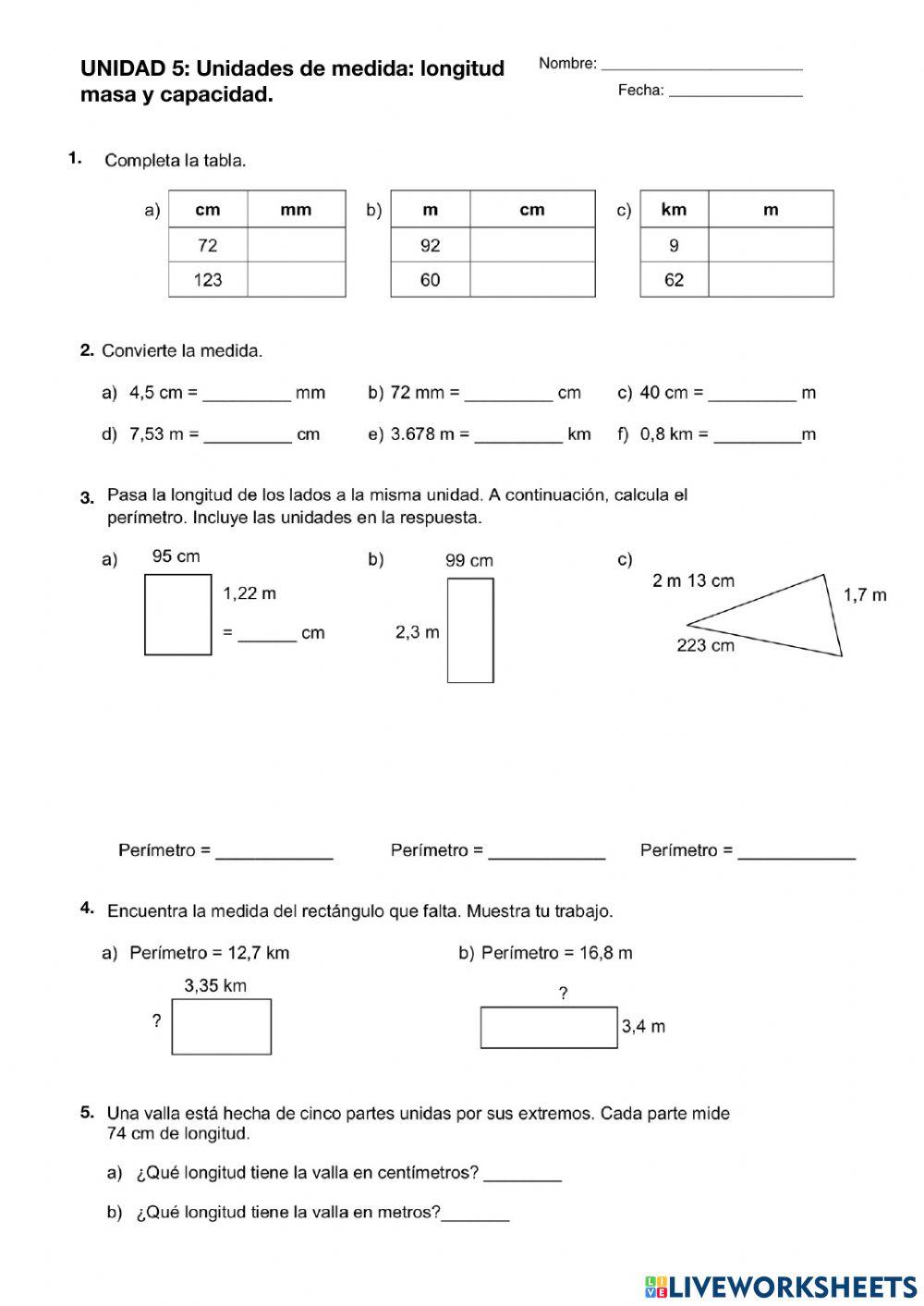 Masa longitud capacidad