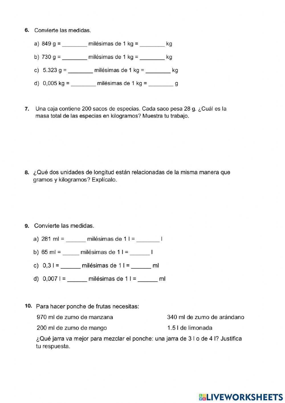 Masa longitud capacidad