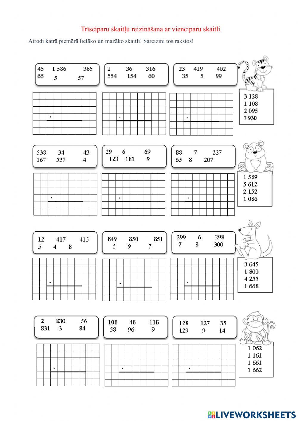 Trīsciparu skaitļu reizināšana ar cienciparu skaitli