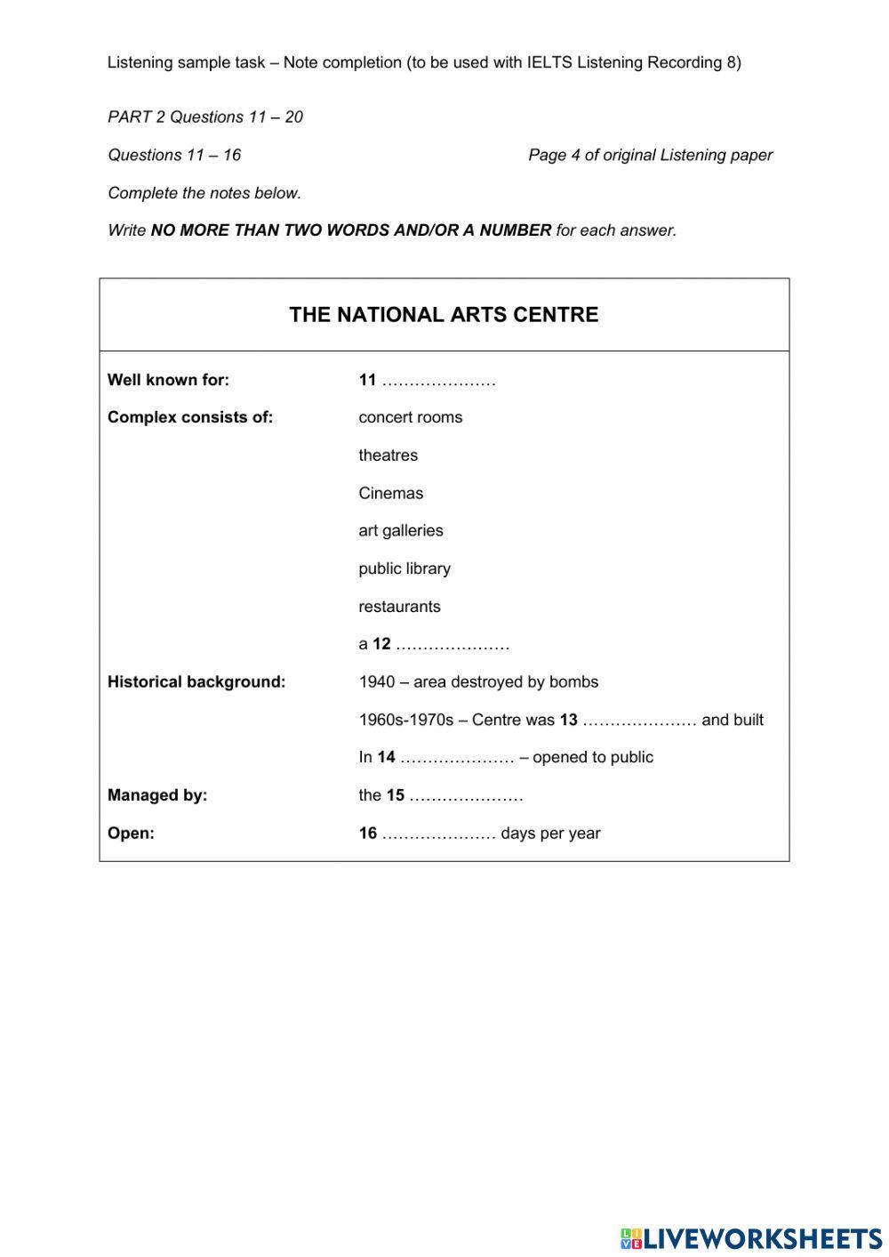 IELTS LISTENING: NOTE COMPLETION