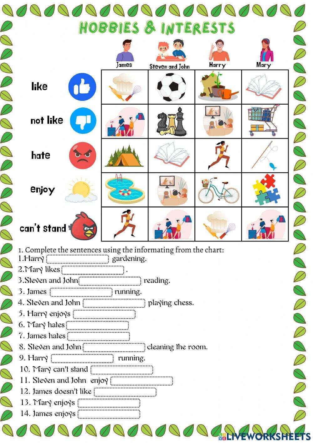 Likes dilskies + hobbies and activities