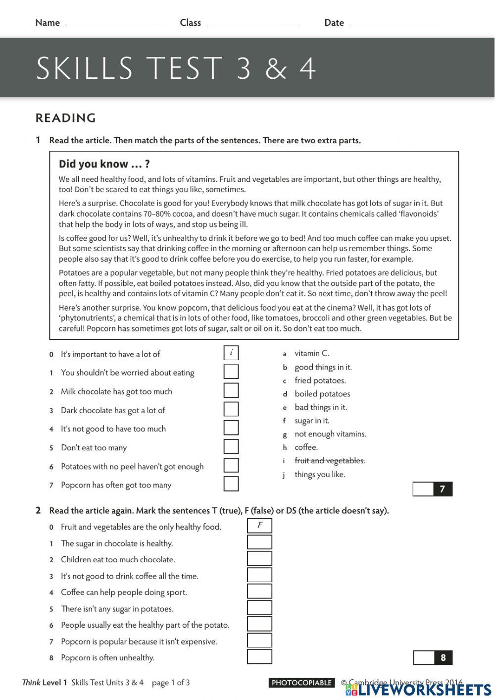 THINK 2 REVIEW TEST Unit 3-4 final