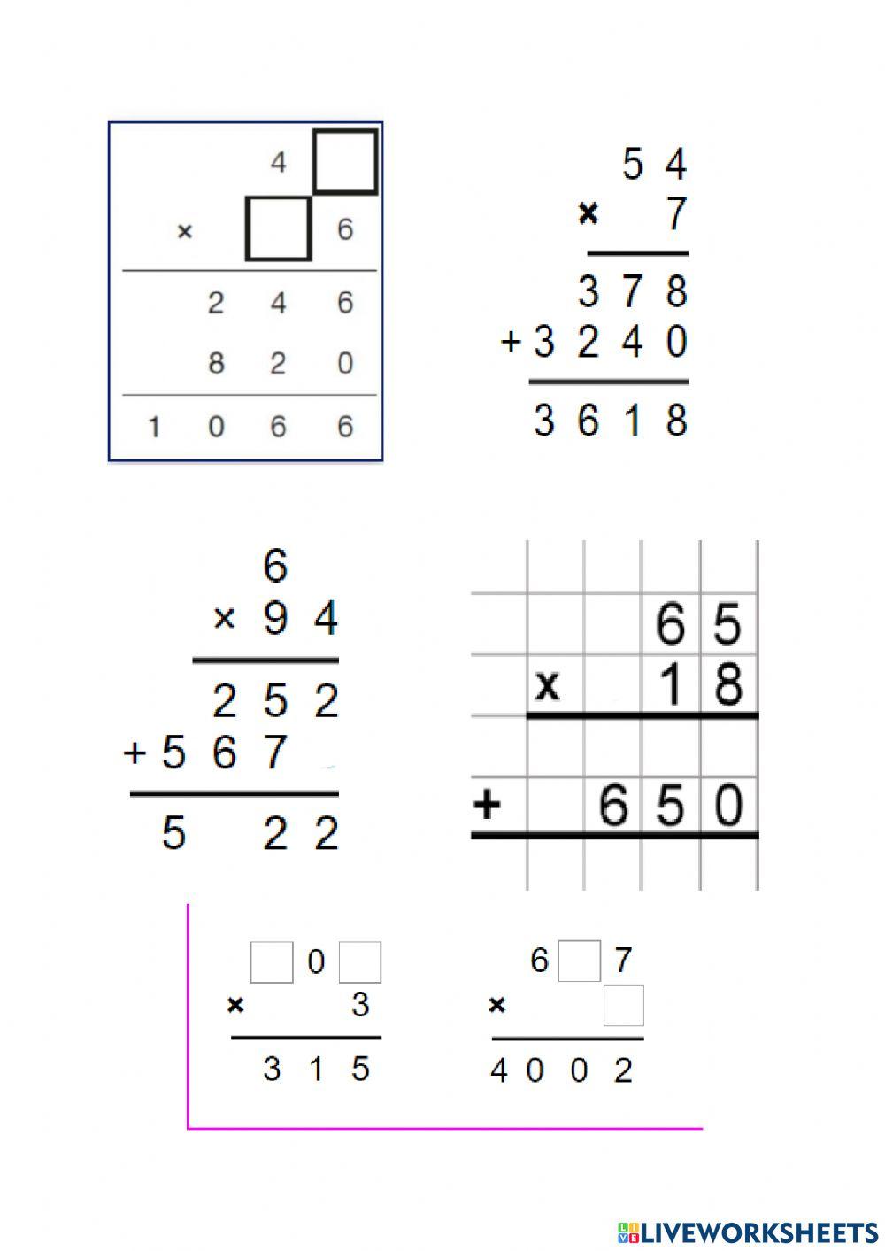 Multiplication find missing number online exercise for live worksheets