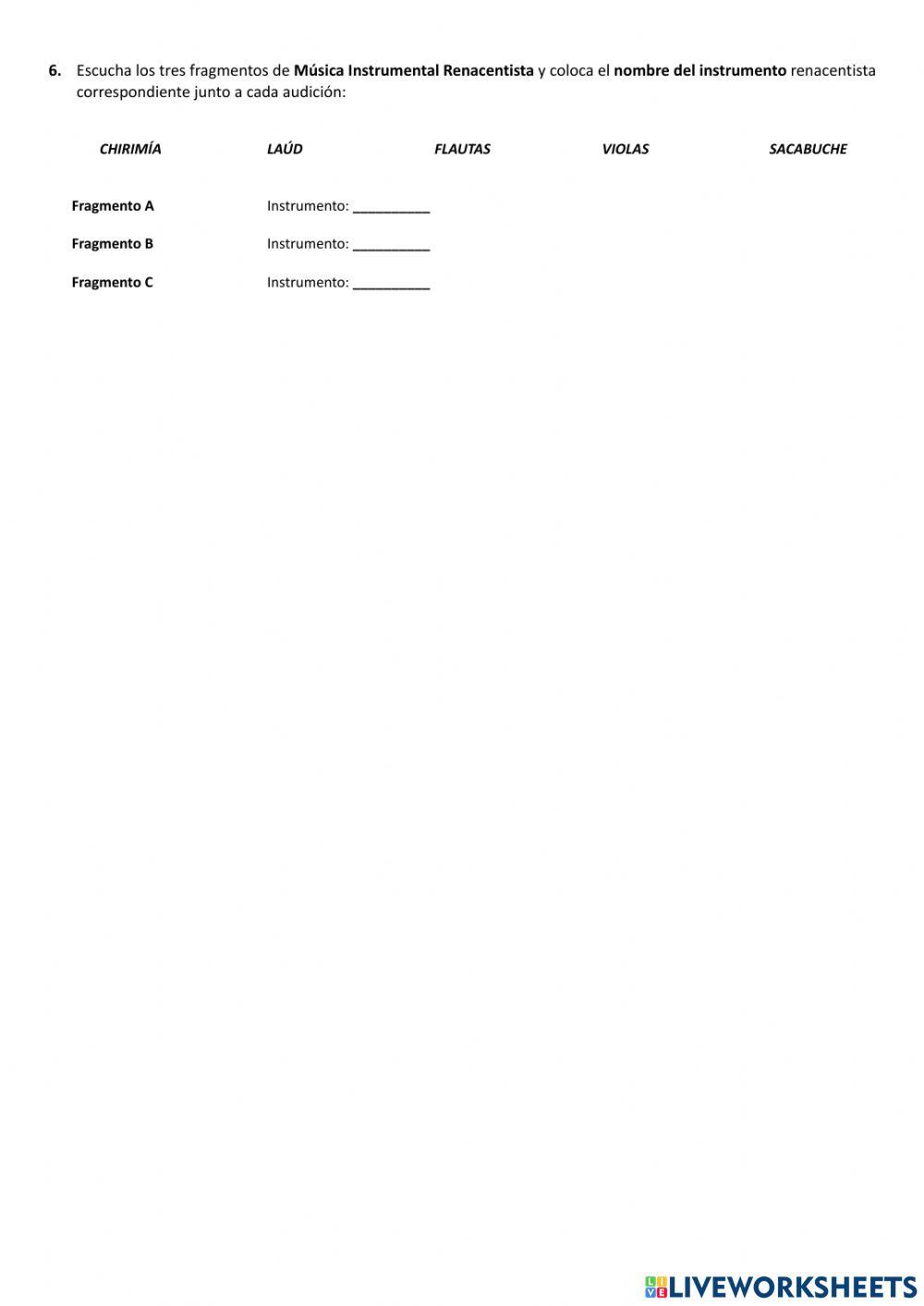 Examen Música del Renacimiento (escucha) Examen Música del Renacimiento (escucha)