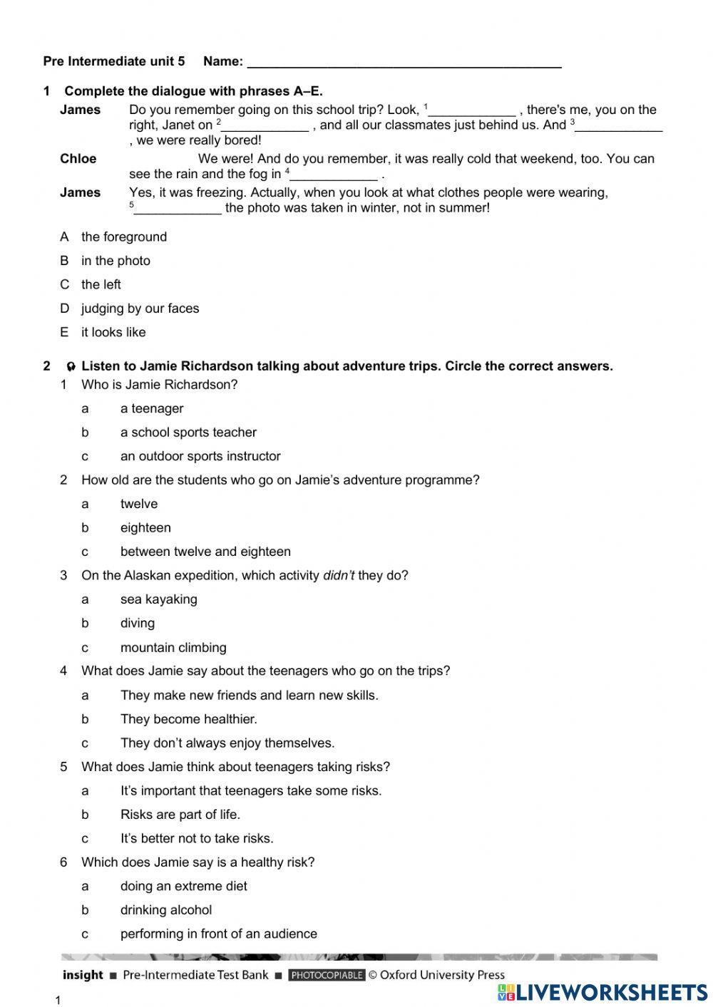 Pre intermediate unit 5