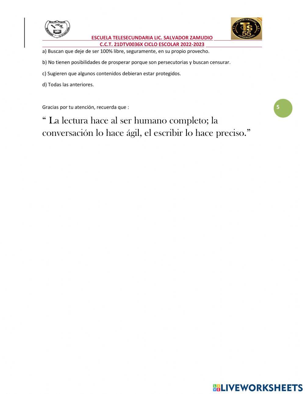 Tercer lectura de comprensión