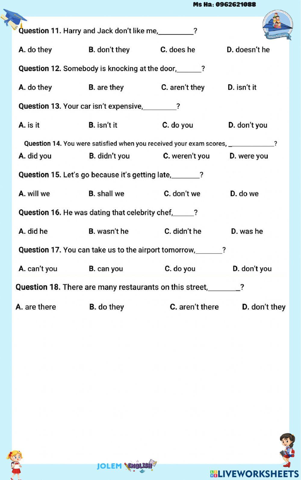 Tag question - phần trắc nghiệm