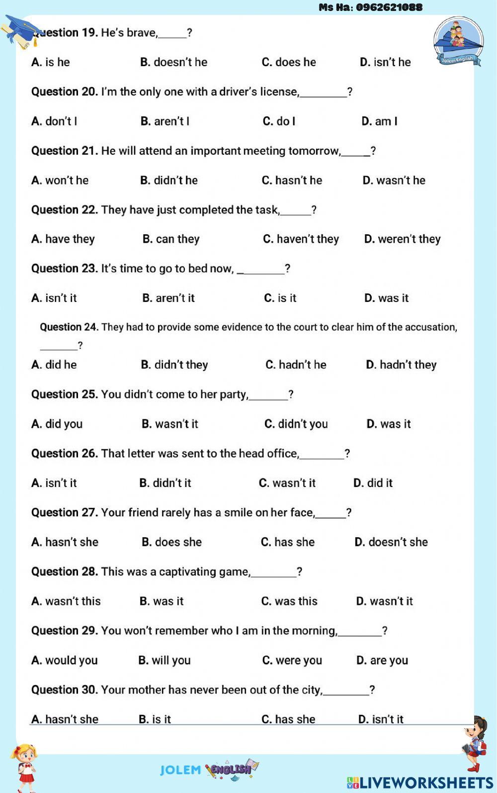 Tag question - phần trắc nghiệm