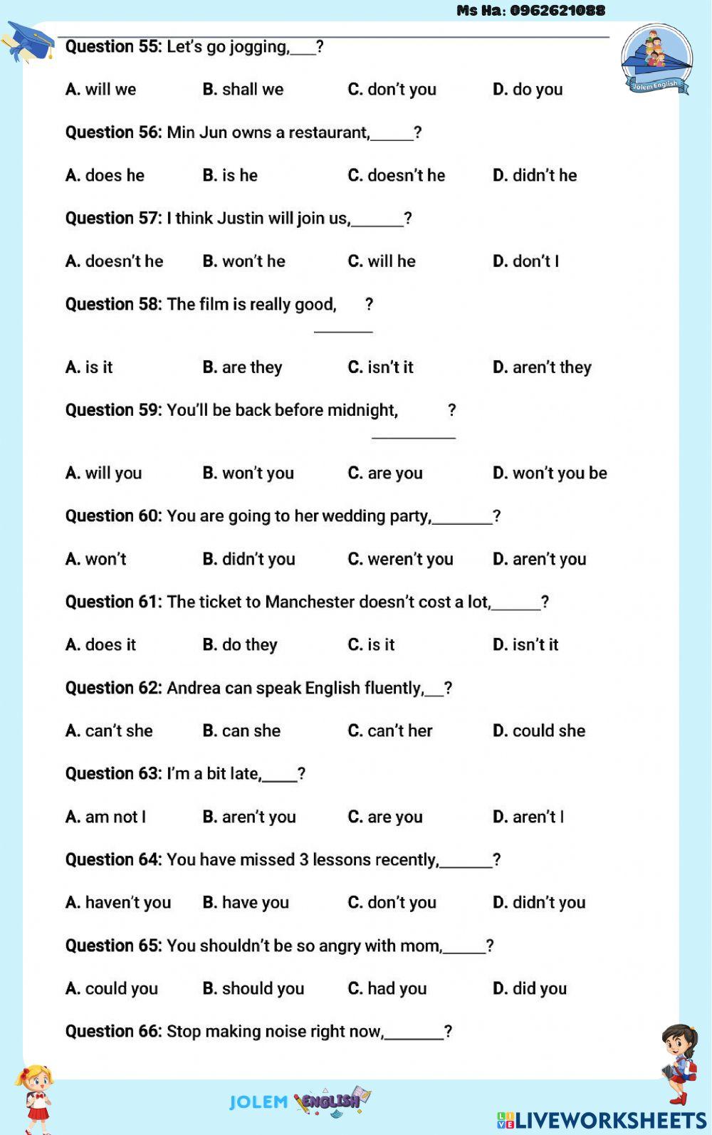 Tag question - phần trắc nghiệm