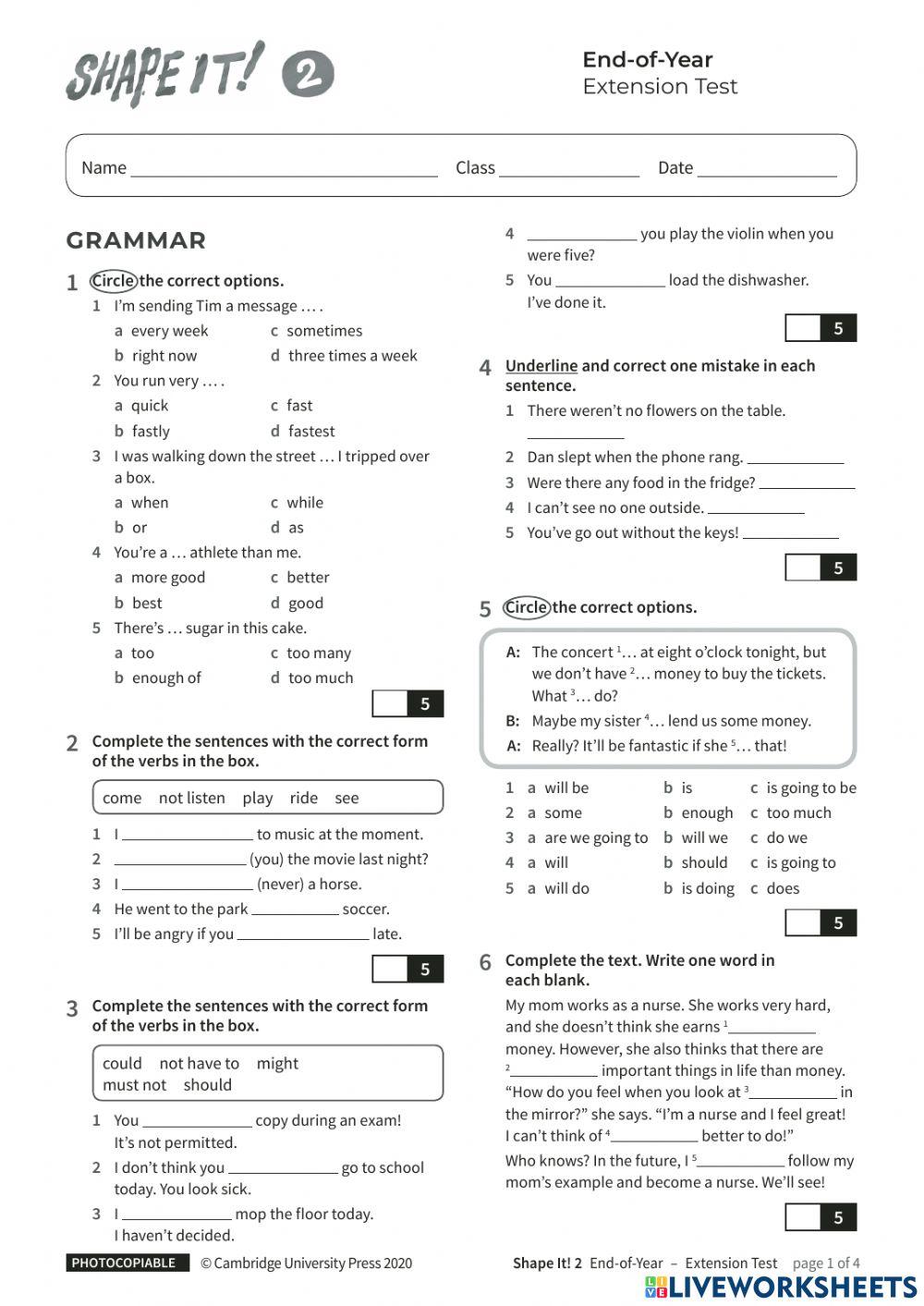 Shape it 2 - End of the year test
