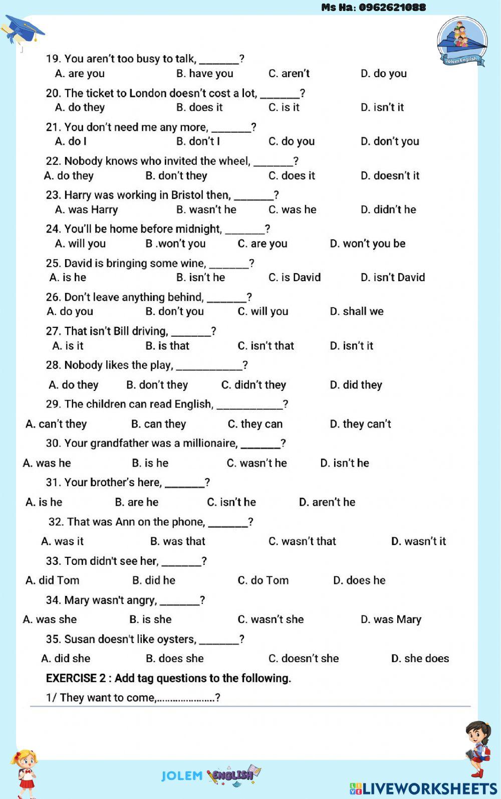 Tag question - phần tự luận