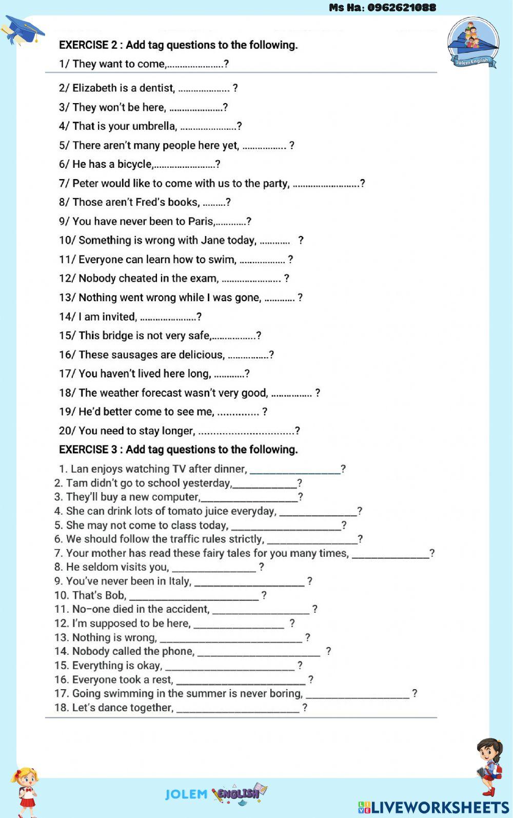 Tag question - phần tự luận