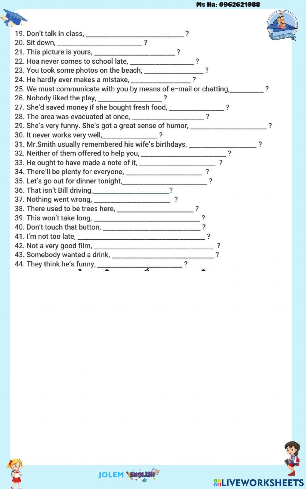 Tag question - phần tự luận