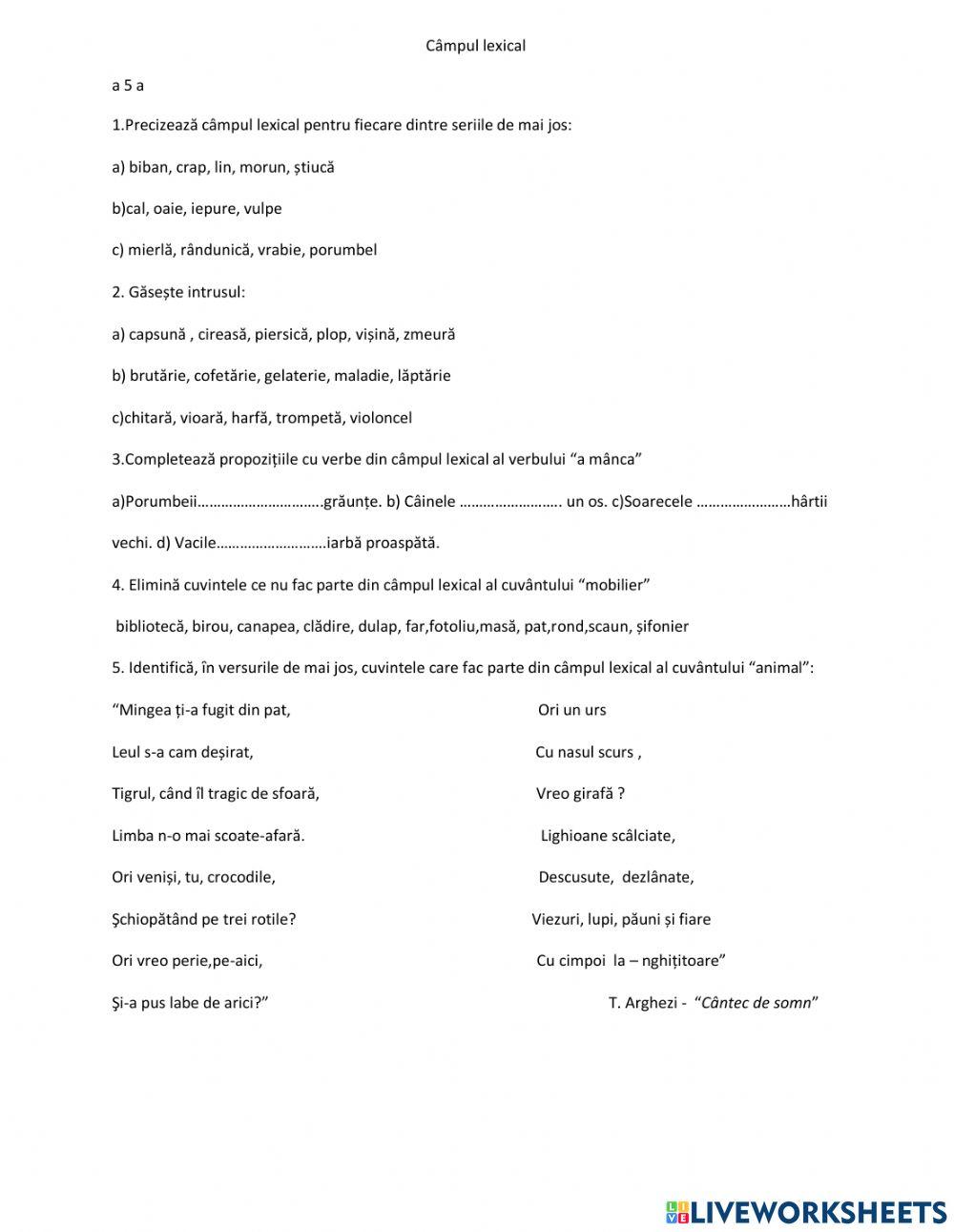 Campul lexical Campul lexical