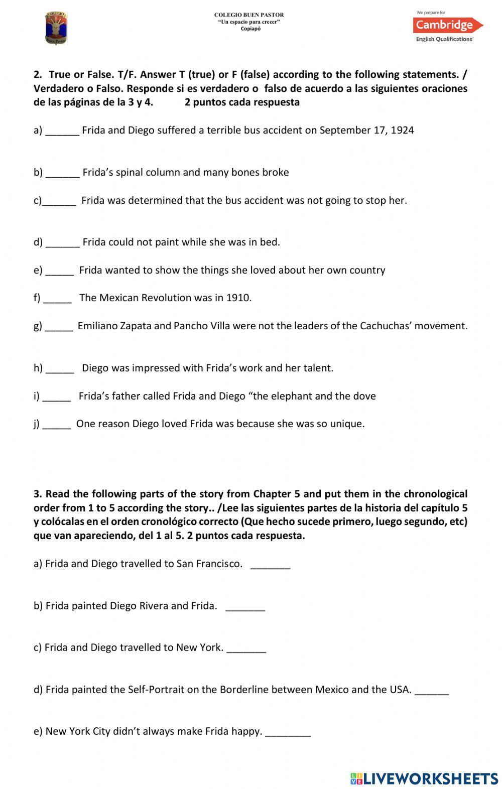 Reading Comprehension Assessment Who was Frida Kahlo Row A
