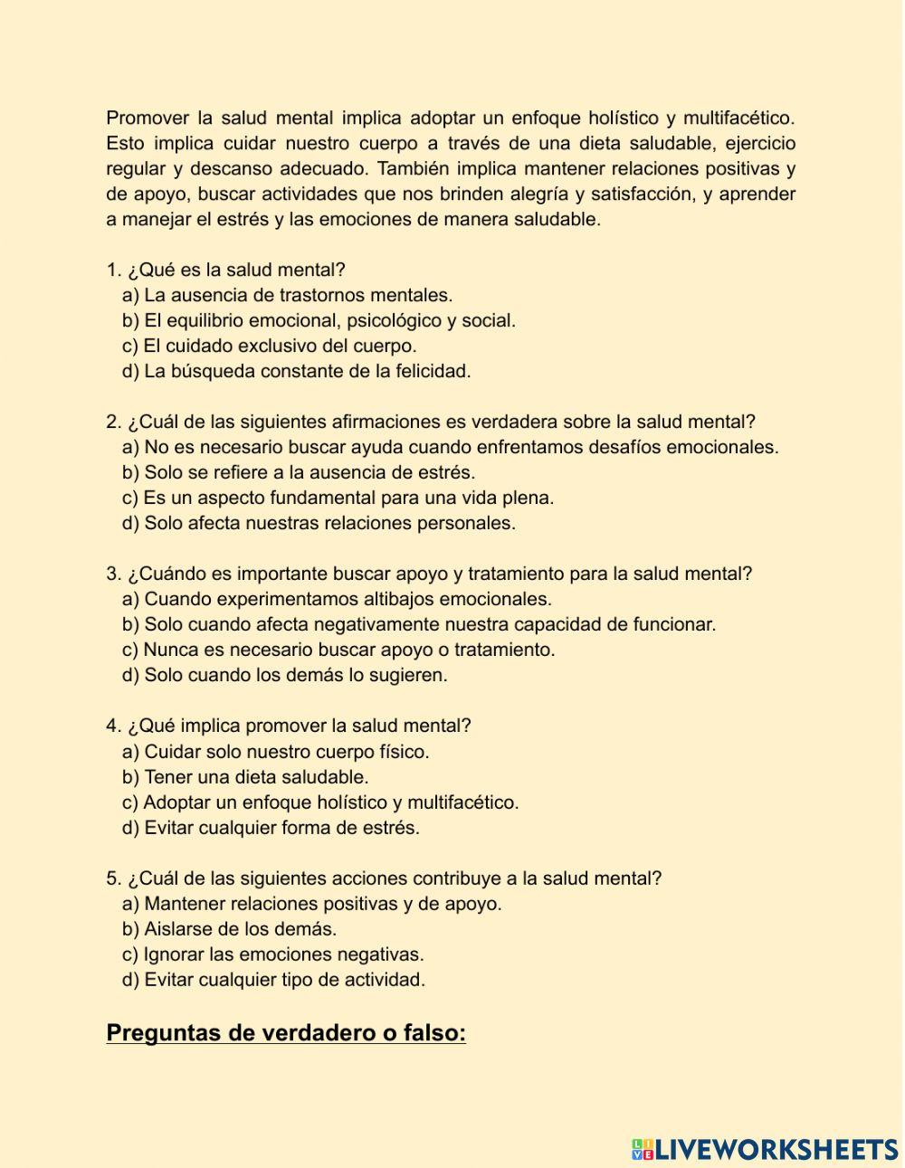 Lectura comprensiva: La importancia de la salud mental