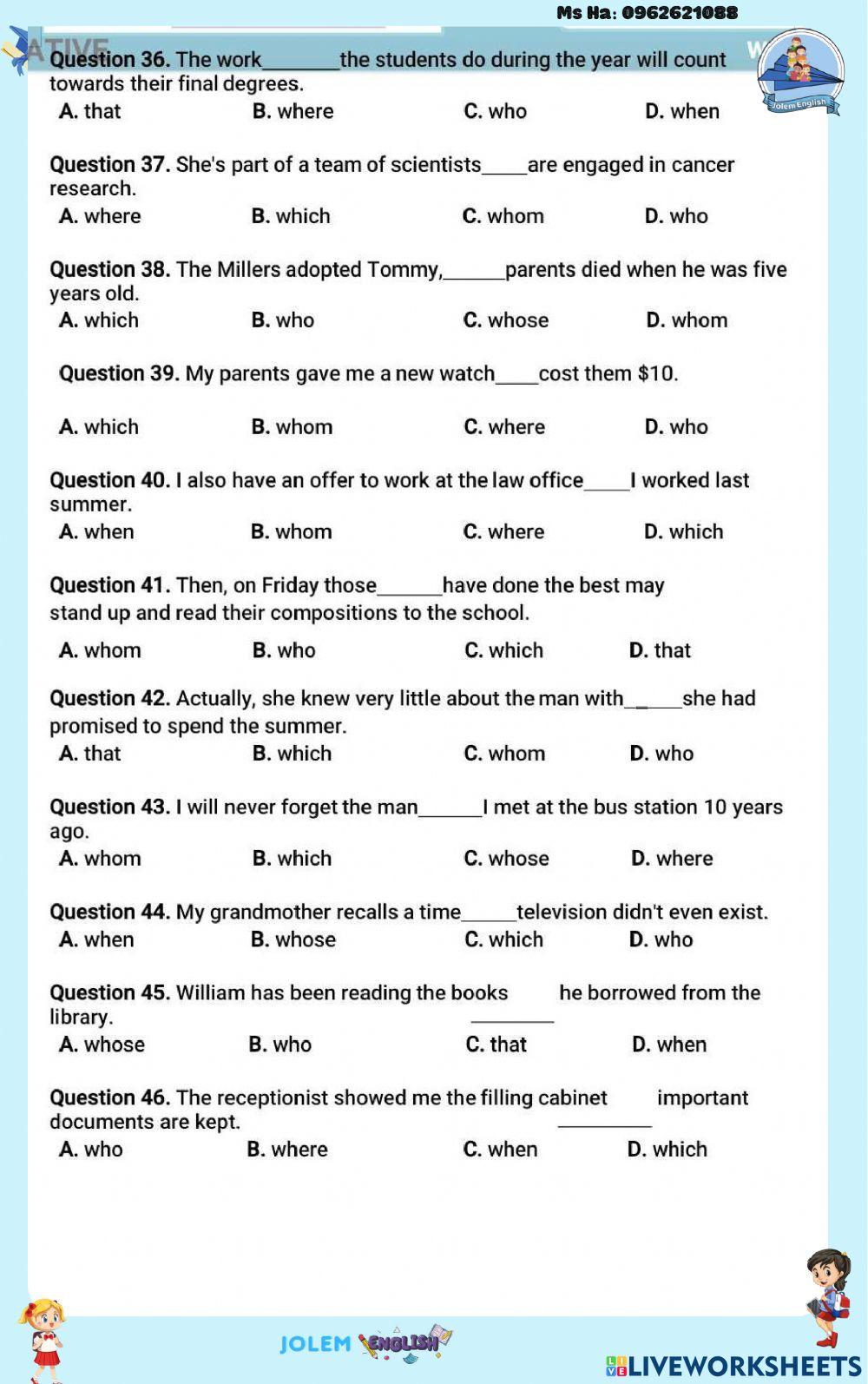 Menh de quan he -phan trac nghiem