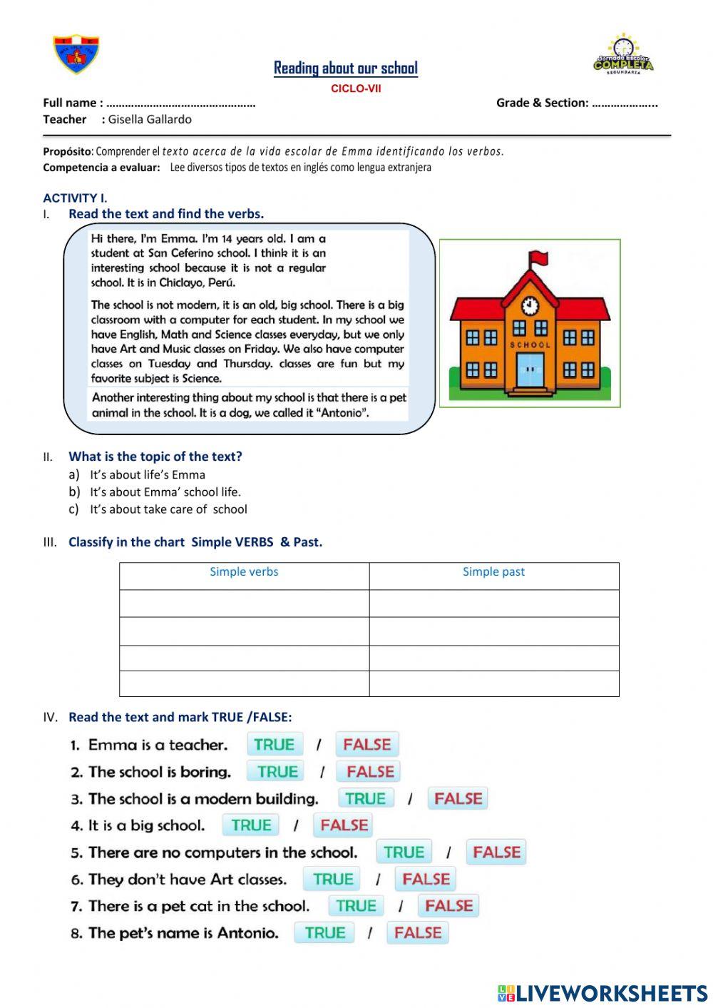 READING ABOUT OUR SCHOOL