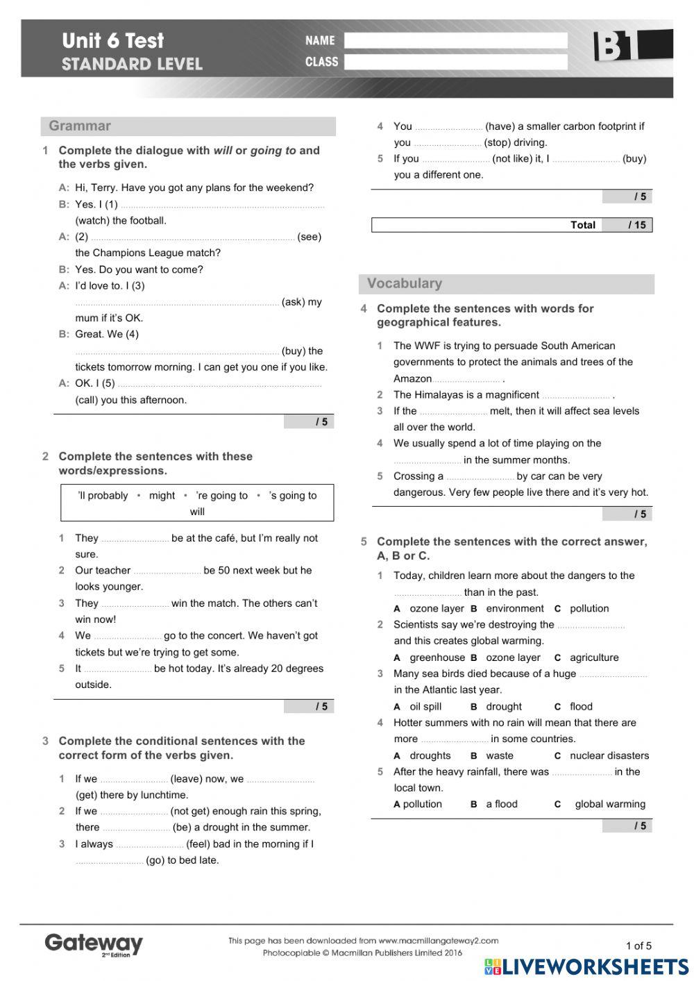 Gateway b1 test unit 6 liveworksheets 7056152