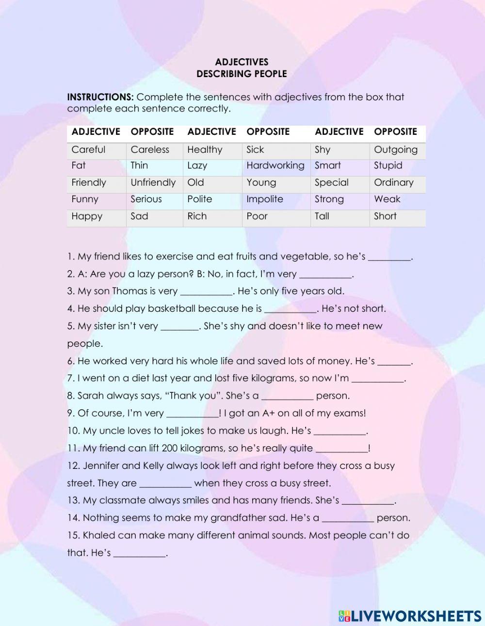 Adjectives: describing people