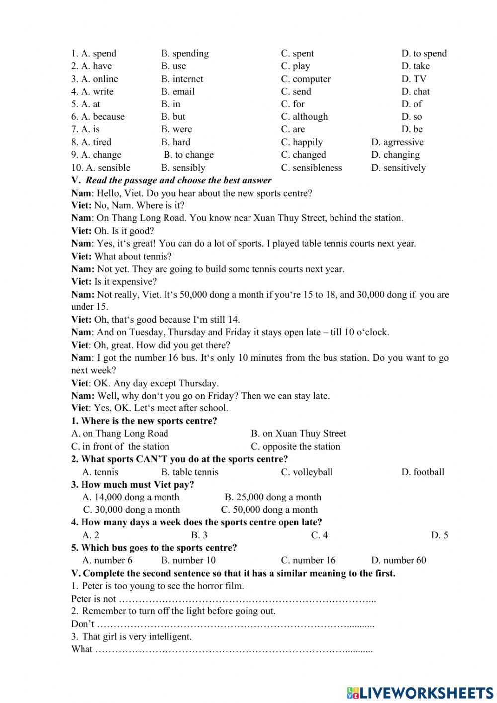 Đề luyện thi vào 6 trường Cầu Giấy số 4