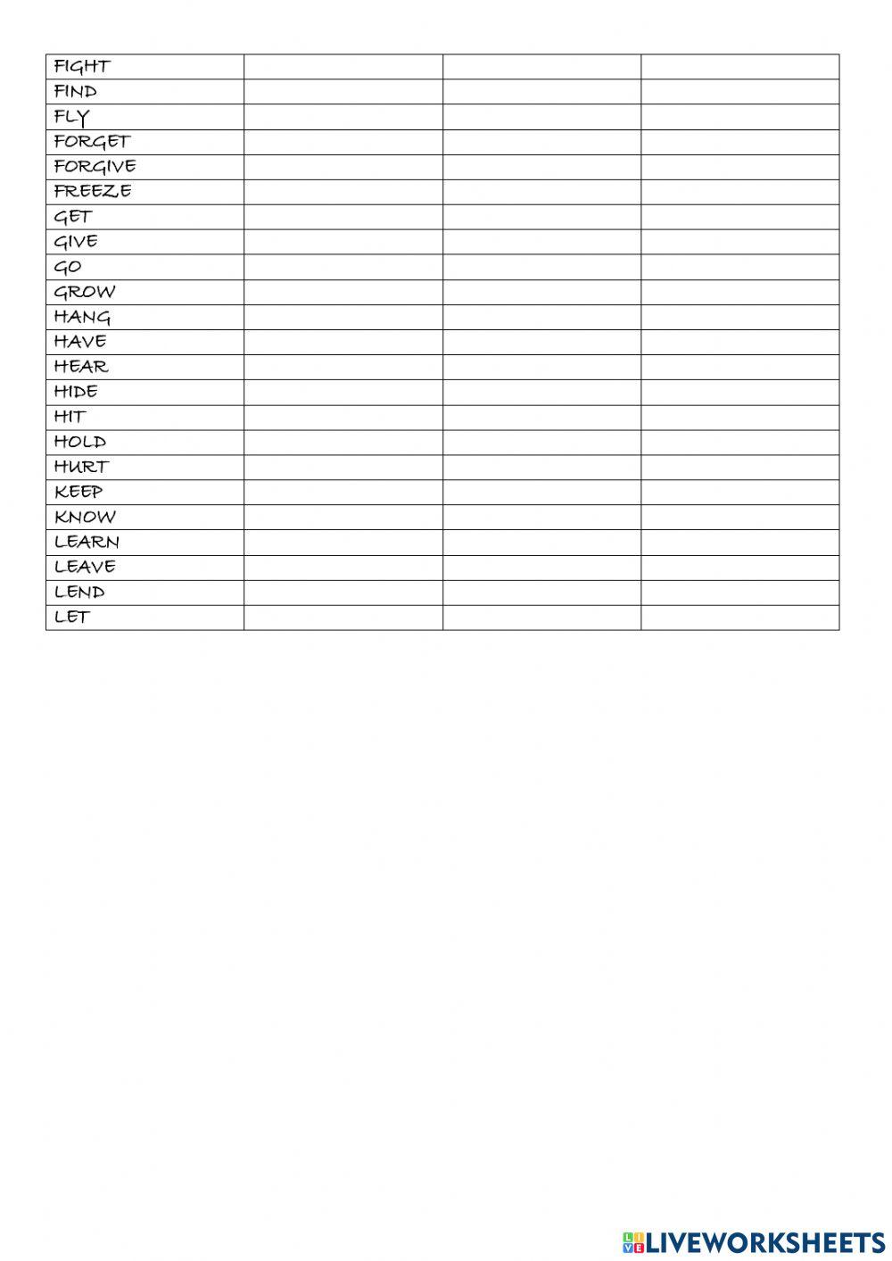 Irregular verbs
