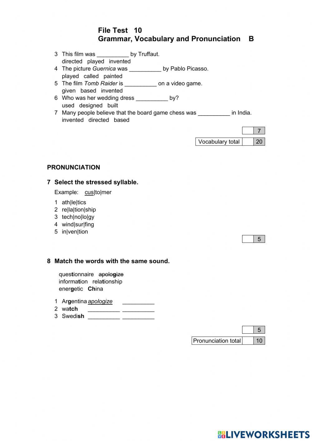NEF PRE-INT - Test 9B - V, G & P