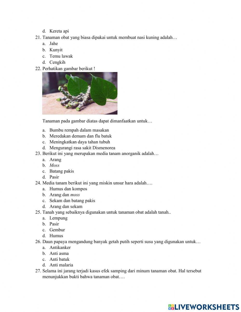 Soal prakarya kelas 7