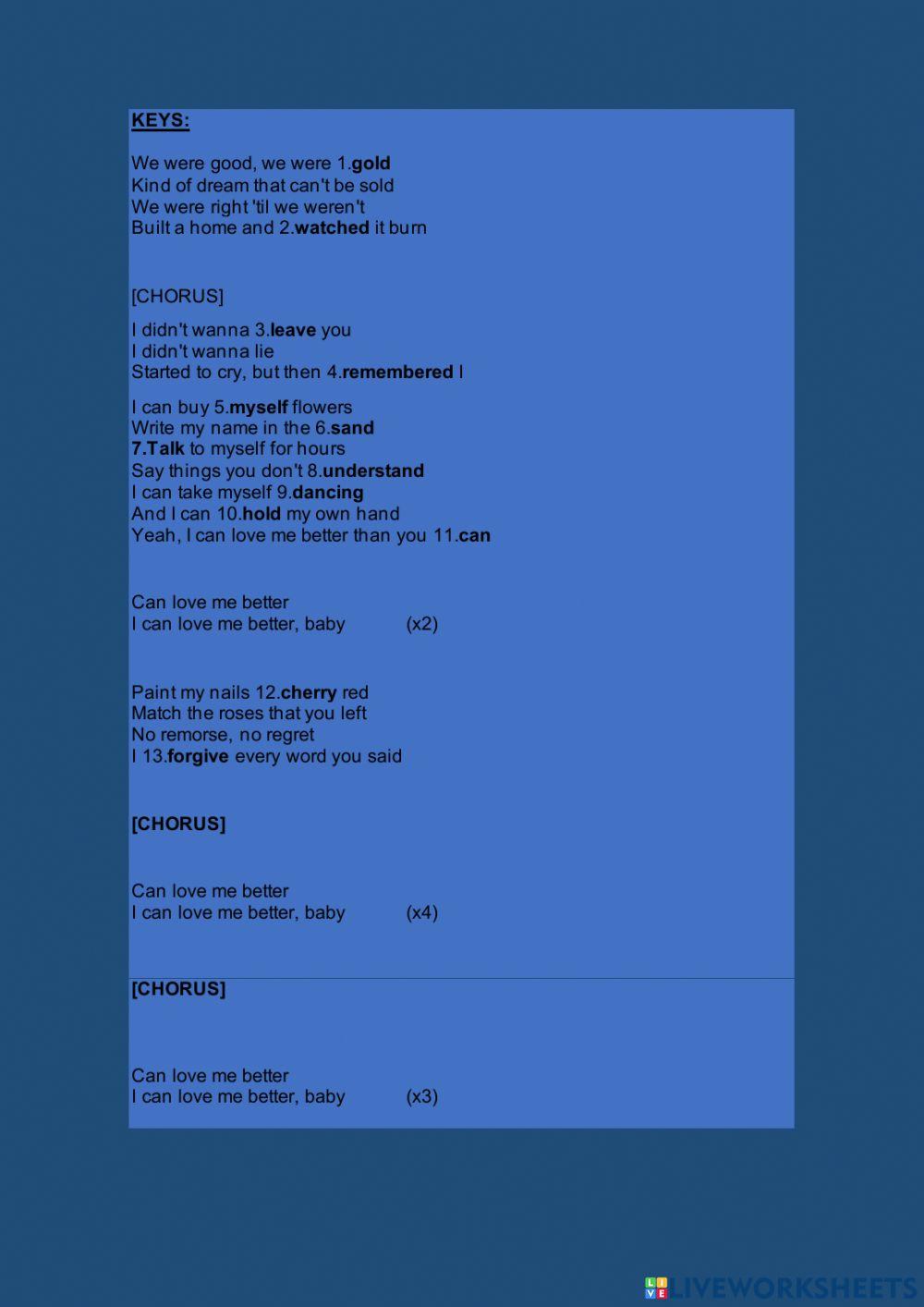 Flowers by Miley Cyrus song worksheet