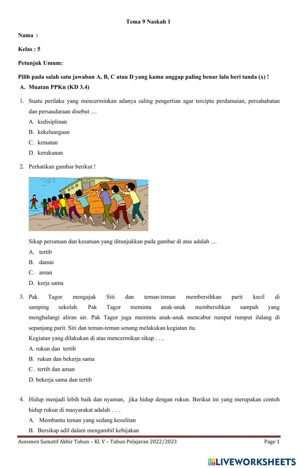 Tema 9 paket 1 kelas 5