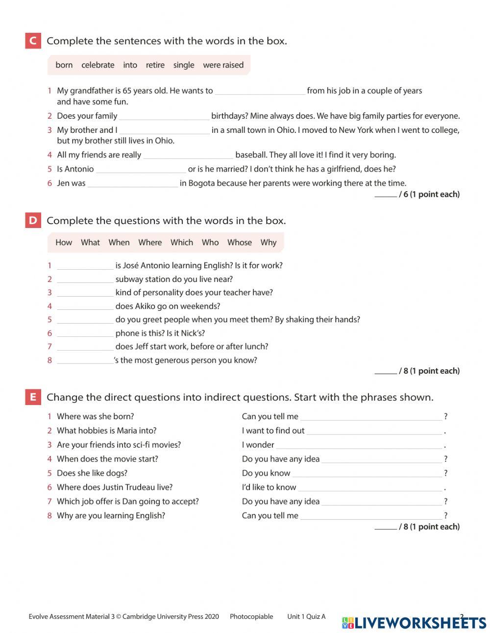 Evolve 3 Unit 1 Quiz