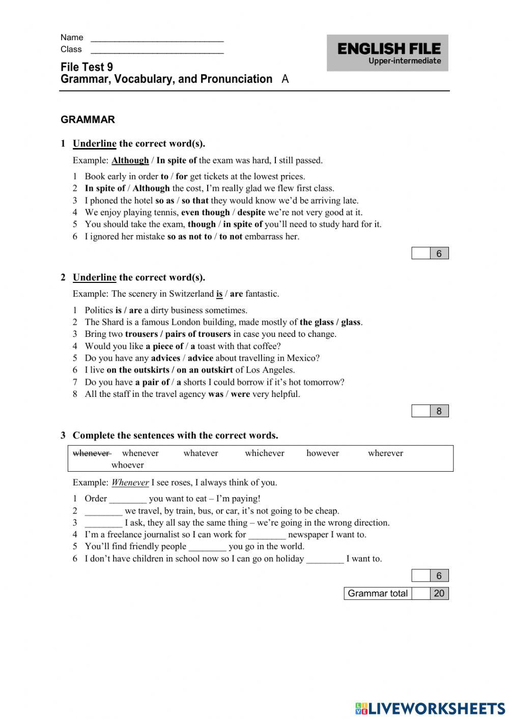 7009137 English File UpperIntermediate Unit 9 test 7009137 English File UpperIntermediate Unit 9 test