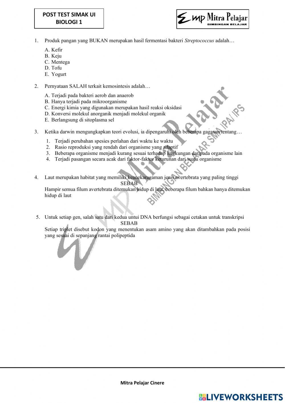 Post Test SIMAK UI BIO 1 2023