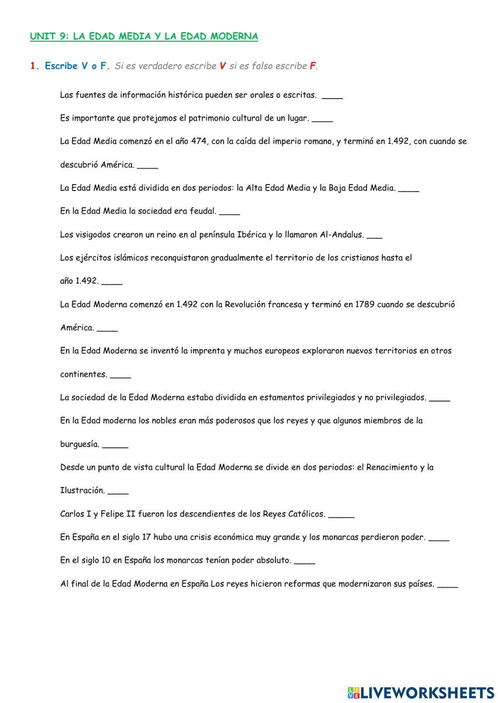 Unidad 9 la edad media y la edad moderna