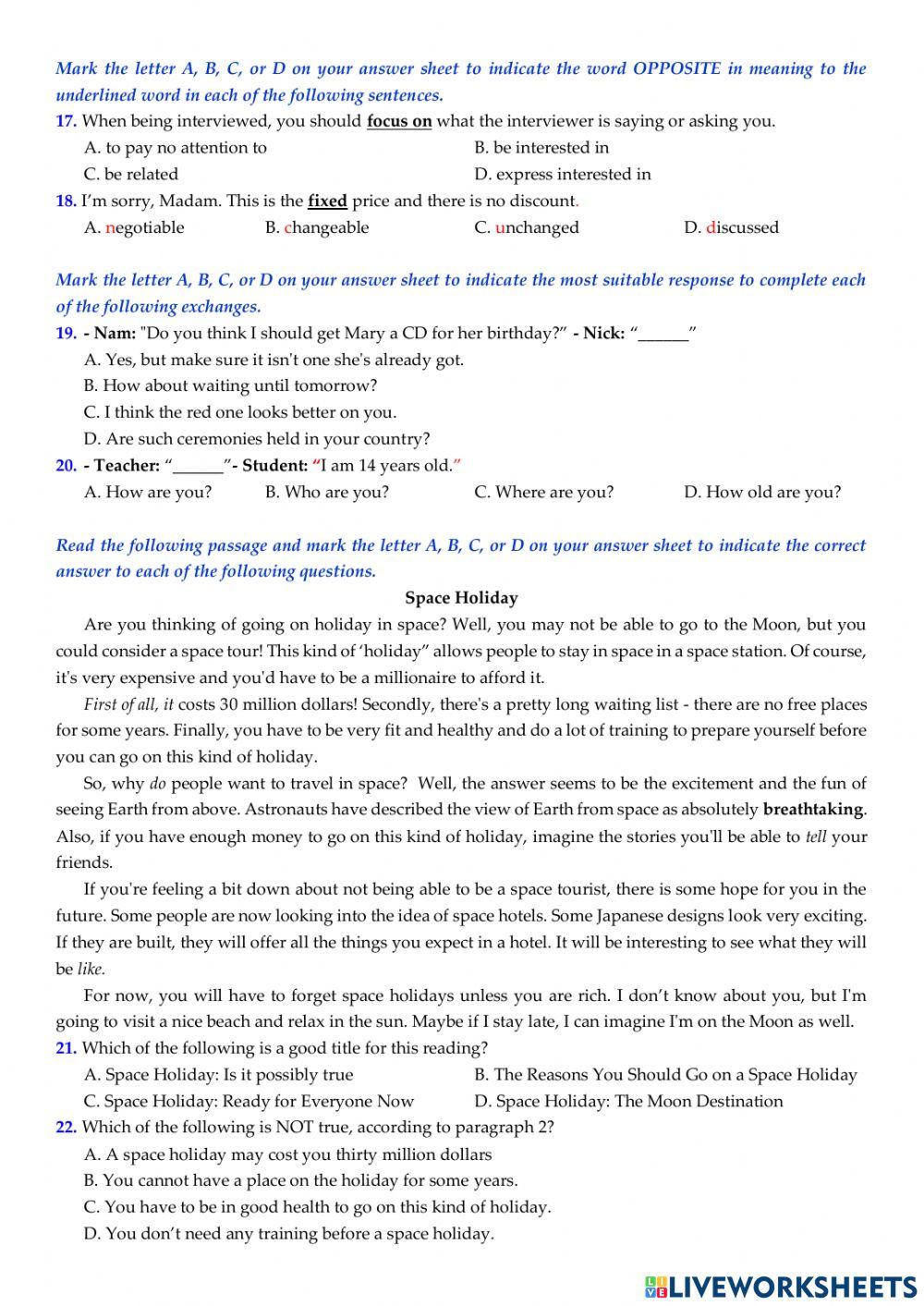 E9 Đề thi thử Bảy