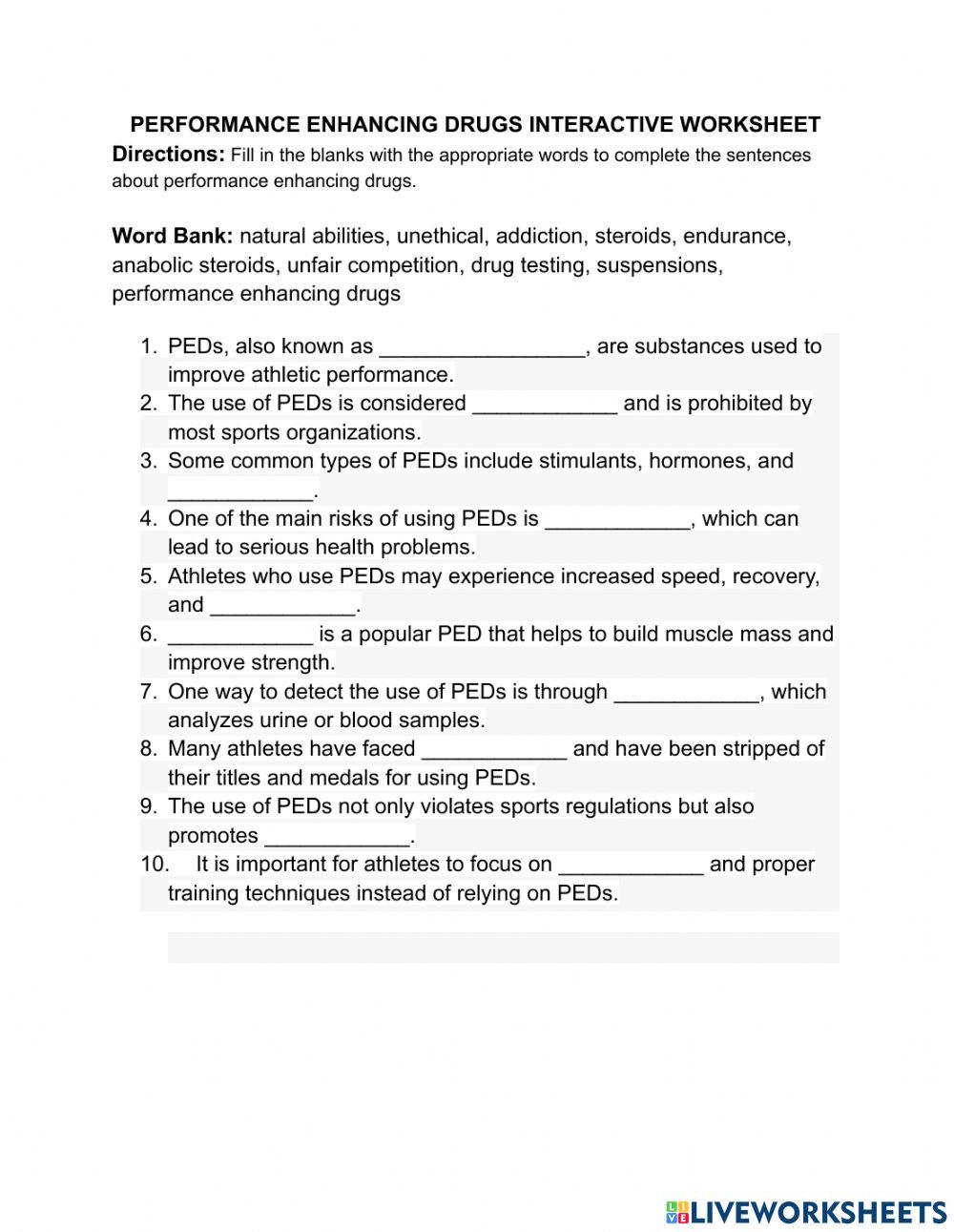 Performance enhancing drugs worksheet live worksheets