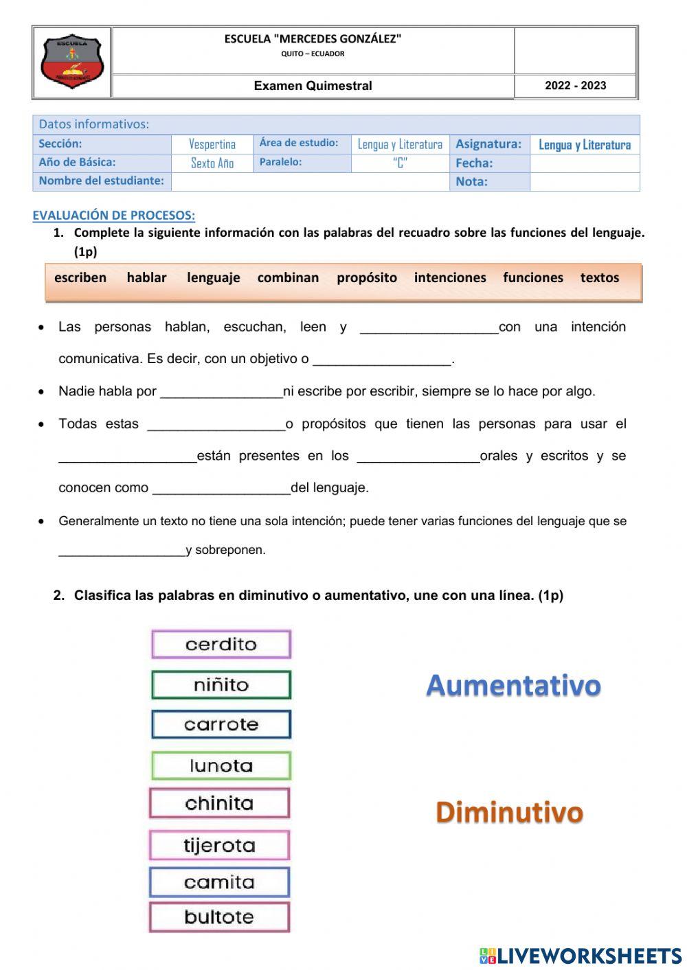 Evaluación de lengua y literatura